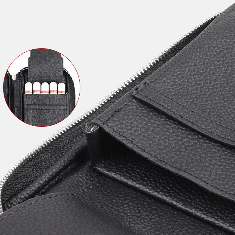 Simple Portable Leather Cigar Humidor Storage Bag