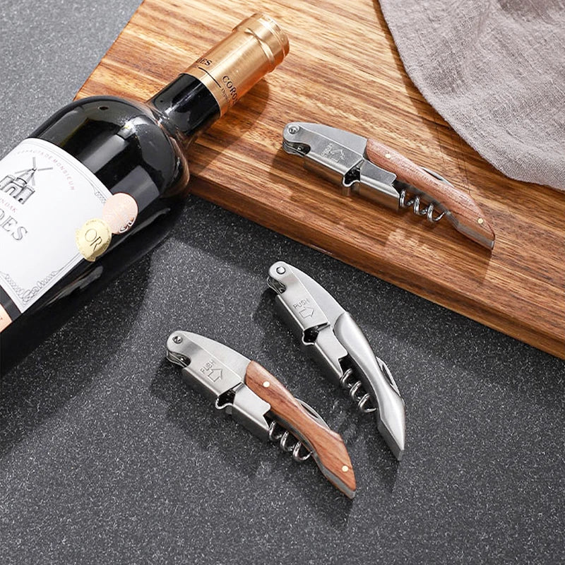 Wine Bottle Opener,Professional Waiters Corkscrew,Solid Wood Handle Wine Corkscrew with Beer Bottle Opener & Foil Cutter