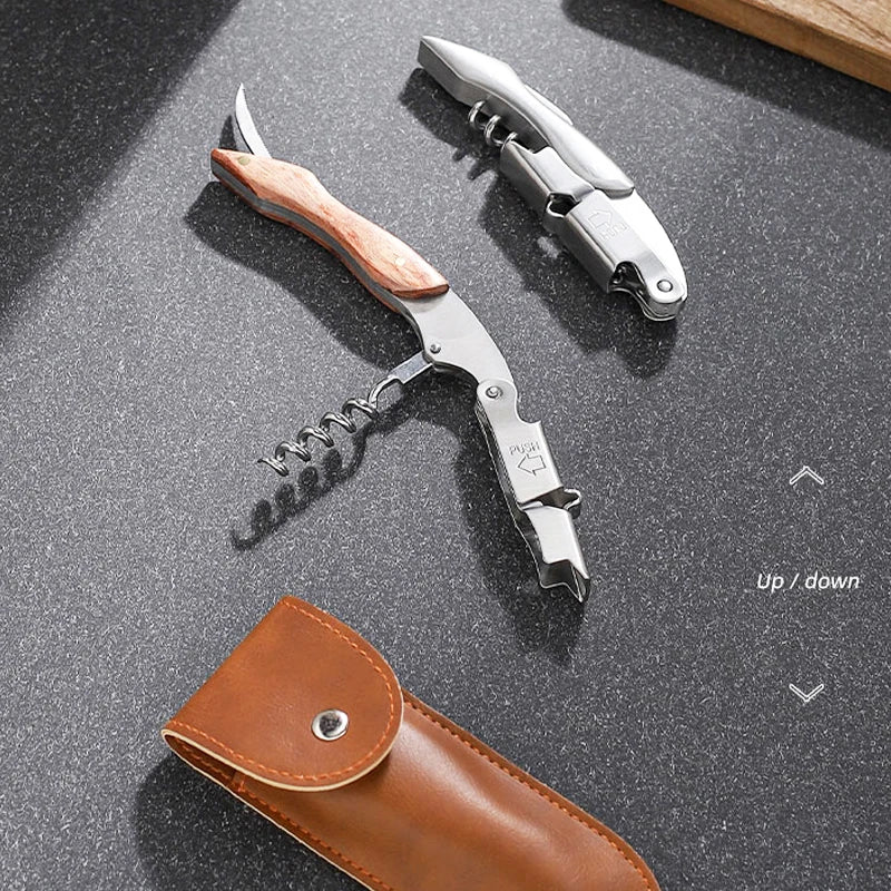 Wine Bottle Opener,Professional Waiters Corkscrew,Solid Wood Handle Wine Corkscrew with Beer Bottle Opener & Foil Cutter