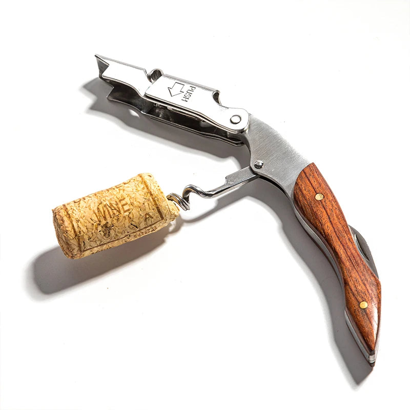 Wine Bottle Opener,Professional Waiters Corkscrew,Solid Wood Handle Wine Corkscrew with Beer Bottle Opener & Foil Cutter