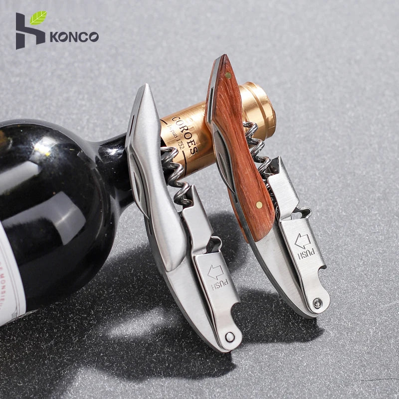 Wine Bottle Opener,Professional Waiters Corkscrew,Solid Wood Handle Wine Corkscrew with Beer Bottle Opener & Foil Cutter