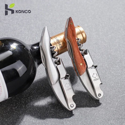 Wine Bottle Opener,Professional Waiters Corkscrew,Solid Wood Handle Wine Corkscrew with Beer Bottle Opener & Foil Cutter
