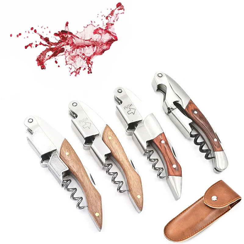 Wine Bottle Opener,Professional Waiters Corkscrew,Solid Wood Handle Wine Corkscrew with Beer Bottle Opener & Foil Cutter