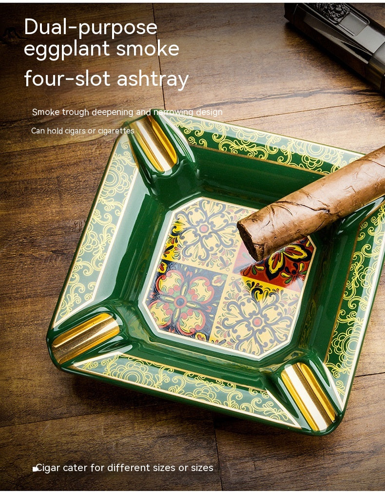 Ceramic Painted Large Capacity Non-slip Cigar Ashtray