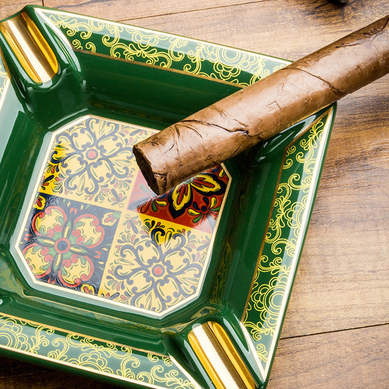 Ceramic Painted Large Capacity Non-slip Cigar Ashtray