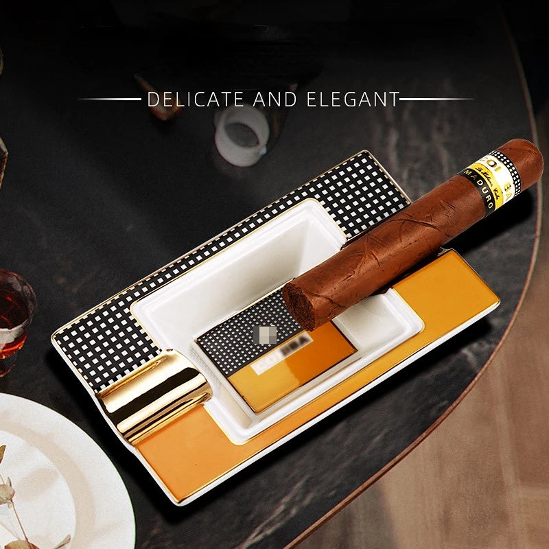 Cigar Ashtray Double Slot Rectangular Ceramic Cigar Tools Accessories Ash Tray